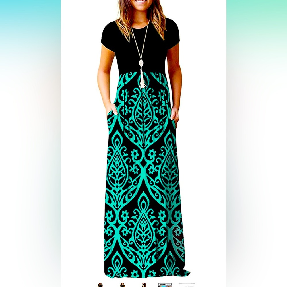 Short Sleeve Loose Plain Maxi Dresses Casual Long Dresses Pockets